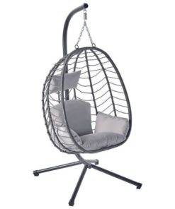 Fauteuil suspendu gris en résine imitation rotin Lima