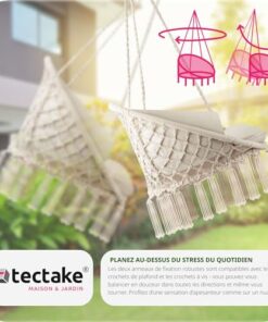 Fauteuil Suspendu Tectake 800708 en Coton pour Jardin - Design Relax, 1 Place, Convient pour Intérieur et Extérieur, Coussins Confortables Inclus - Disponible en Plusieurs...