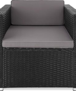 Fauteuil TecTake® en Poly Rotin avec Accoudoirs pour Salon de Jardin Extérieur - Mobilier Modulable pour Balcon, Terrasse et Véranda