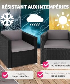 Fauteuil TecTake® en Poly Rotin avec Accoudoirs pour Salon de Jardin Extérieur - Mobilier Modulable pour Balcon, Terrasse et Véranda