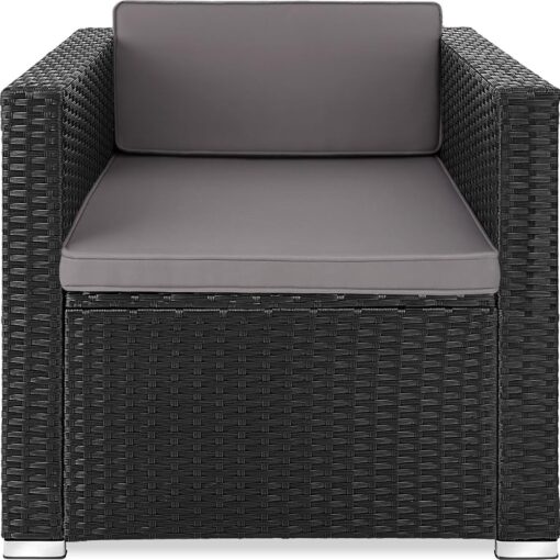 Fauteuil TecTake® en Poly Rotin avec Accoudoirs pour Salon de Jardin Extérieur - Mobilier Modulable pour Balcon, Terrasse et Véranda