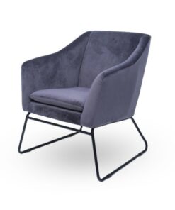 Fauteuil velours gris pieds métal noir