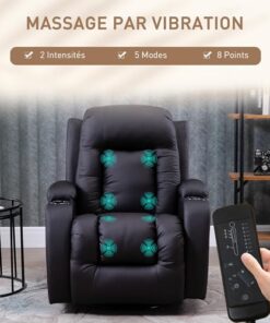 HOMCOM Fauteuil de Massage Électrique Vibrant avec Chauffage, Pivotant 360° et Inclinable Manuellement, Repose-Pieds avec Télécommande - Marron