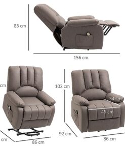 HOMCOM Fauteuil élévateur électrique Relax avec fonction inclinable en Microfibre, équipé d'un repose-pied et d'une télécommande - Dimensions : 86 x 92 x 102 cm - Couleur : Gris