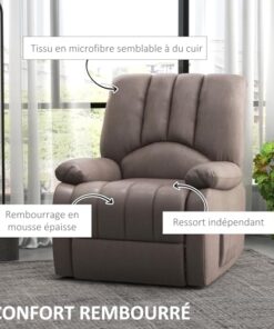 HOMCOM Fauteuil élévateur électrique Relax avec fonction inclinable en Microfibre, équipé d'un repose-pied et d'une télécommande - Dimensions : 86 x 92 x 102 cm - Couleur : Gris