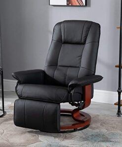 HOMCOM Fauteuil Relax avec inclinaison, repose-pieds réglable, pivotant à 360°, structure en bois et revêtement synthétique noir