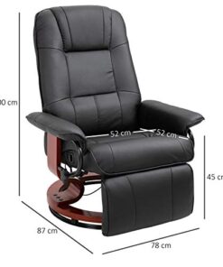 HOMCOM Fauteuil Relax avec inclinaison, repose-pieds réglable, pivotant à 360°, structure en bois et revêtement synthétique noir