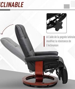 HOMCOM Fauteuil Relax avec inclinaison, repose-pieds réglable, pivotant à 360°, structure en bois et revêtement synthétique noir