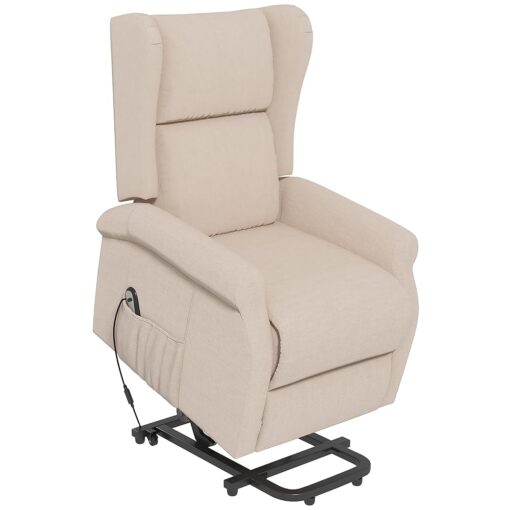 HOMCOM Fauteuil Relax Électrique Inclinable avec Repose-Pied et Télécommande, Fauteuil Releveur Ajustable avec Poche de Rangement Latérale en Lin