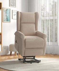 HOMCOM Fauteuil Relax Électrique Inclinable avec Repose-Pied et Télécommande, Fauteuil Releveur Ajustable avec Poche de Rangement Latérale en Lin