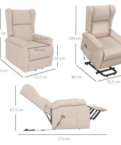 HOMCOM Fauteuil Relax Électrique Inclinable avec Repose-Pied et Télécommande, Fauteuil Releveur Ajustable avec Poche de Rangement Latérale en Lin