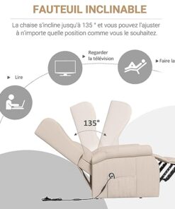 HOMCOM Fauteuil Relax Électrique Inclinable avec Repose-Pied et Télécommande, Fauteuil Releveur Ajustable avec Poche de Rangement Latérale en Lin