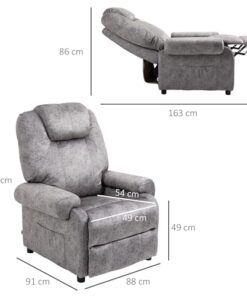 HOMCOM Fauteuil Relax Manual avec Inclinaison, Tissu, Fauteuil Inclinable avec Repose-Pieds Amovible et Poche Latérale, Couleur Grise