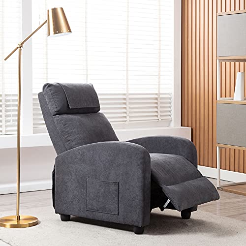 HOMOPIV Fauteuil de Relaxation Inclinable avec Massage et Chauffage, Chaise Détente avec Repose-Pieds et Appui-tête Ajustables, Tissu Gris