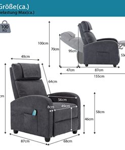 HOMOPIV Fauteuil de Relaxation Inclinable avec Massage et Chauffage, Chaise Détente avec Repose-Pieds et Appui-tête Ajustables, Tissu Gris