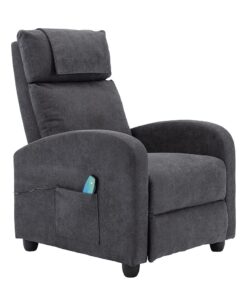 HOMOPIV Fauteuil de Relaxation Inclinable avec Massage et Chauffage, Chaise Détente avec Repose-Pieds et Appui-tête Ajustables, Tissu Gris