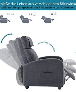 HOMOPIV Fauteuil de Relaxation Inclinable avec Massage et Chauffage, Chaise Détente avec Repose-Pieds et Appui-tête Ajustables, Tissu Gris