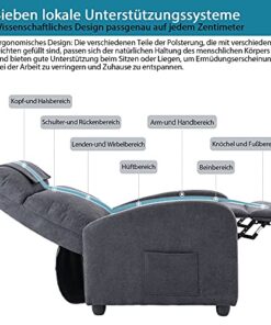 HOMOPIV Fauteuil de Relaxation Inclinable avec Massage et Chauffage, Chaise Détente avec Repose-Pieds et Appui-tête Ajustables, Tissu Gris