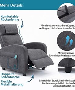 HOMOPIV Fauteuil de Relaxation Inclinable avec Massage et Chauffage, Chaise Détente avec Repose-Pieds et Appui-tête Ajustables, Tissu Gris