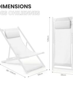 SKYLANTERN® Lot de 2 Chiliennes en Aluminium Blanc - Fauteuils Pliables, Résistants et Confortables - Idéaux pour le Jardin, la Terrasse et la Plage - Structure Anti-Rouille,...