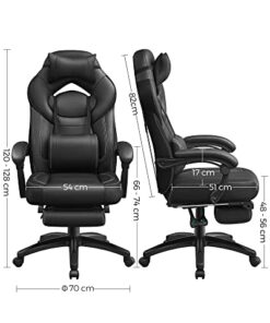 SONGMICS - Chaise de Gamer Ergonomique - Fauteuil de Bureau avec Repose-Pieds Télescopique - Appuie-Tête Ajustable - Support Lombaire - Capacité Maximale de 150 kg - Noir -...