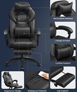 SONGMICS - Chaise de Gamer Ergonomique - Fauteuil de Bureau avec Repose-Pieds Télescopique - Appuie-Tête Ajustable - Support Lombaire - Capacité Maximale de 150 kg - Noir -...