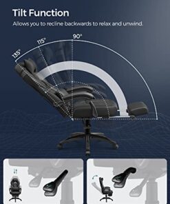 SONGMICS - Chaise de Gamer Ergonomique - Fauteuil de Bureau avec Repose-Pieds Télescopique - Appuie-Tête Ajustable - Support Lombaire - Capacité Maximale de 150 kg - Noir -...