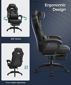 SONGMICS - Chaise de Gamer Ergonomique - Fauteuil de Bureau avec Repose-Pieds Télescopique - Appuie-Tête Ajustable - Support Lombaire - Capacité Maximale de 150 kg - Noir -...