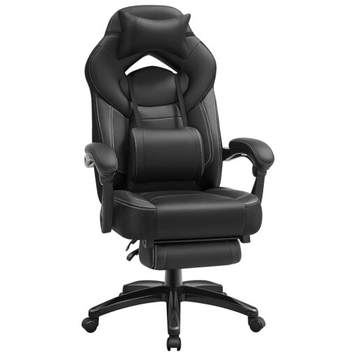 SONGMICS - Chaise de Gamer Ergonomique - Fauteuil de Bureau avec Repose-Pieds Télescopique - Appuie-Tête Ajustable - Support Lombaire - Capacité Maximale de 150 kg - Noir -...