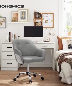 SONGMICS Fauteuil de Bureau Ergonomique, Chaise Pivotante, Hauteur Réglable, Supporte jusqu'à 110 kg, Structure en Acier, Tissu en Coton-Lin Aéré, Idéal pour Bureau ou Chambre,...