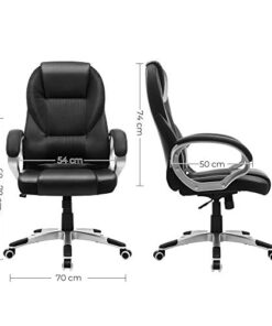 SONGMICS Fauteuil Ergonomique pour Gamer, Siège de Bureau Pivotant et Réglable en Hauteur, avec Roulettes, Noir OBG22B, Dimensions : 73 x 70 x 122 cm