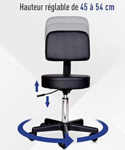 Tabouret de massage réglable noir avec dossier