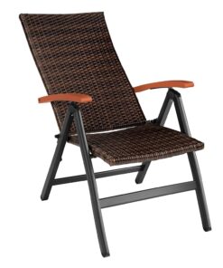 TecTake® Chaise de Jardin Pliable avec Accoudoirs et Dossier Réglable, Mobilier d'Extérieur en Poly Rotin et Aluminium, Idéal pour Aménagement de Balcon