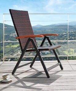 TecTake® Chaise de Jardin Pliable avec Accoudoirs et Dossier Réglable, Mobilier d'Extérieur en Poly Rotin et Aluminium, Idéal pour Aménagement de Balcon