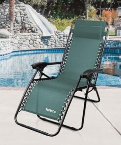 Todeco Chaise Longue de Jardin Pliable, Transat de Plage avec Repose-tête et Accoudoirs Réglables, Bain de Soleil en Textilène Respirant - Vert