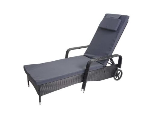 Transat de jardin en poly rotin anthracite avec housse grise pour un moment de détente