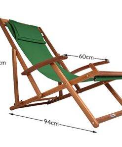 Transat en Bois d'Acacia Vert Réglable à 3 Niveaux - Chaise de Jardin Pliable avec Repose-tête par Deuba