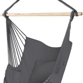 VOUNOT Chaise Suspendue en Coton Doux avec 2 Coussins - Siège Balançoire pour Intérieur et Extérieur, Hamac Portable à Franges Gris