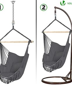 VOUNOT Chaise Suspendue en Coton Doux avec 2 Coussins - Siège Balançoire pour Intérieur et Extérieur, Hamac Portable à Franges Gris